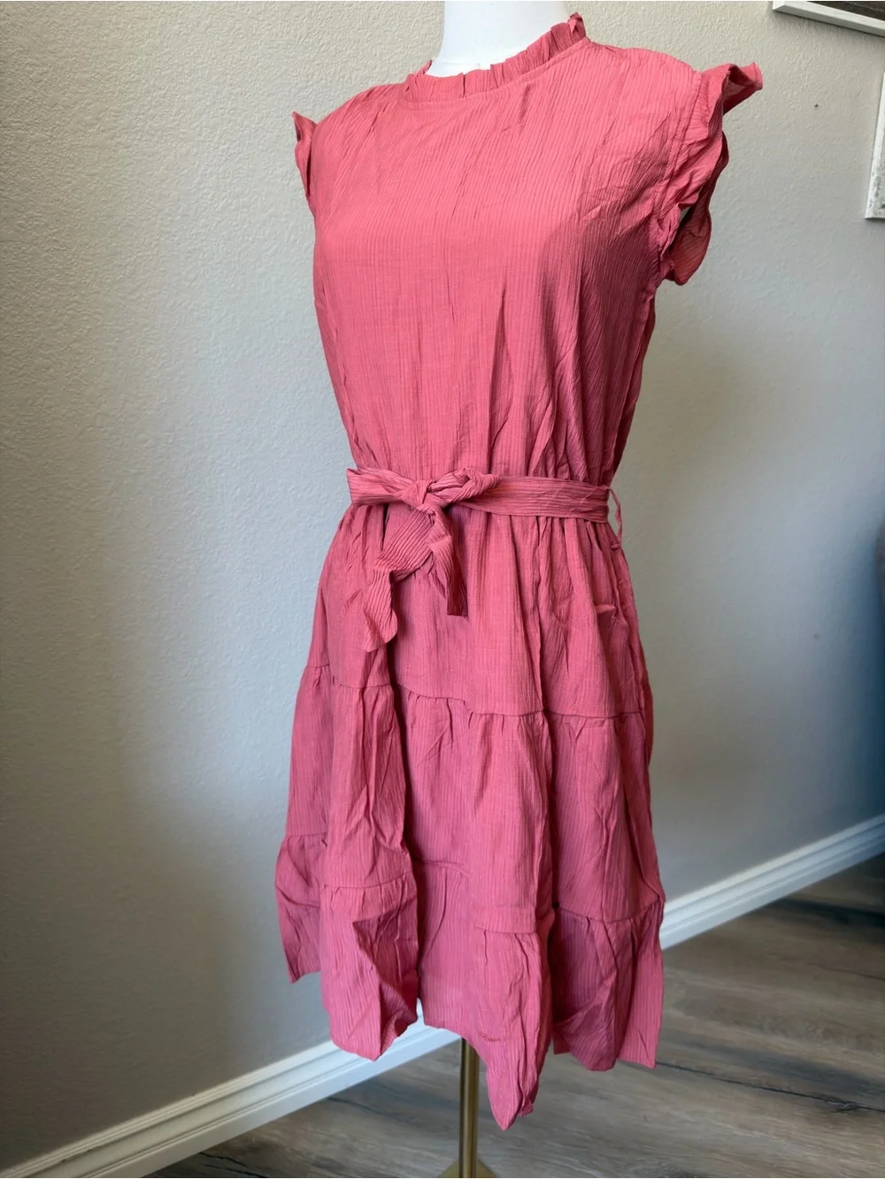 NWT Teen Ruffled Cap-Sleeve Tie-Waist Midi Dress in Rose, 14-15Y